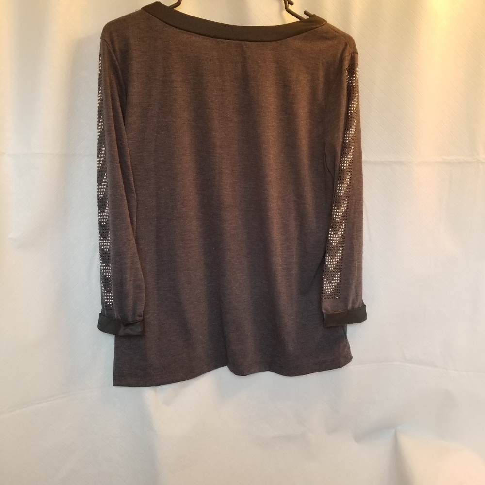 Gray Beaded Metallic Glitter Scope Longsleeve Top - image 6